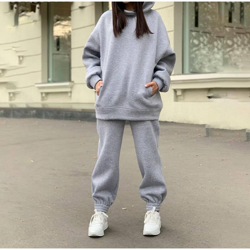 FREE SHIPPING Women Elegant Solid Sets Hoodie And Long Pants OUT0819