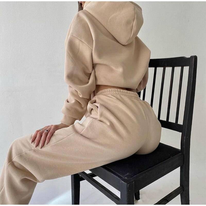 FREE SHIPPING Women Elegant Solid Sets Hoodie And Long Pants OUT0819