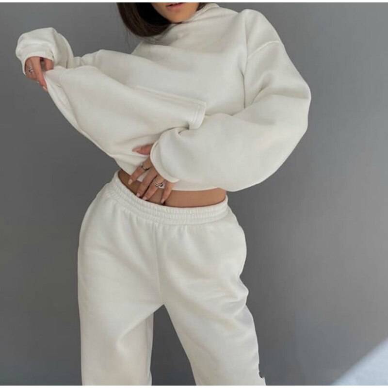 FREE SHIPPING Women Elegant Solid Sets Hoodie And Long Pants OUT0819