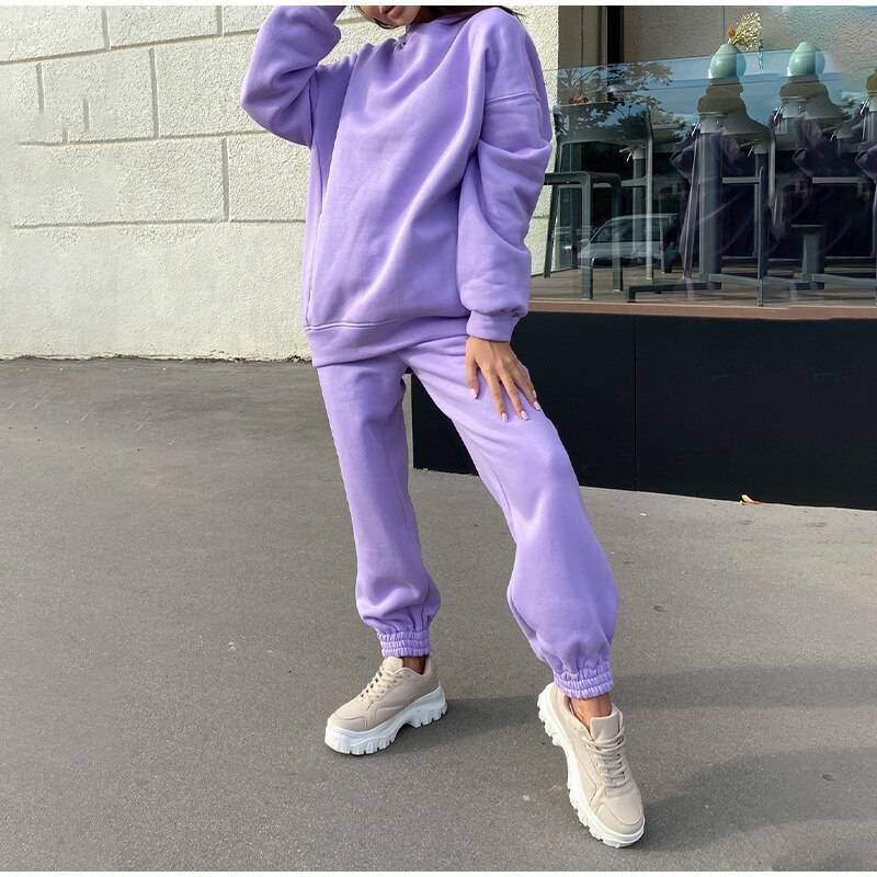 FREE SHIPPING Women Elegant Solid Sets Hoodie And Long Pants OUT0819