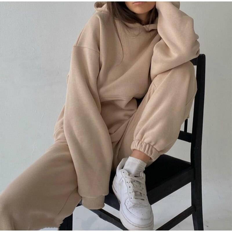 FREE SHIPPING Women Elegant Solid Sets Hoodie And Long Pants OUT0819