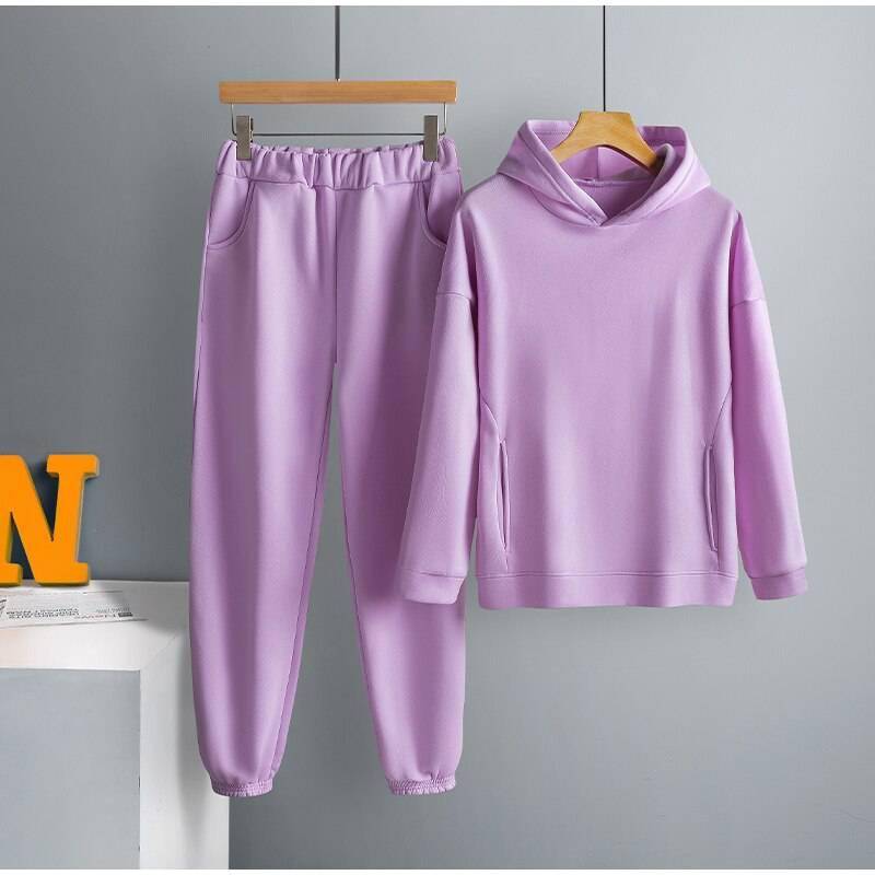 Women Elegant Solid Sets For Women Warm Hoodie Sweatshirts And Long Pant Fashion Two Piece Sets Ladies Lace Up Sweatshirt Suits