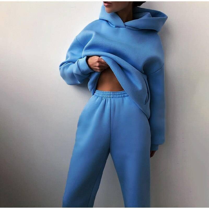 FREE SHIPPING Women Elegant Solid Sets Hoodie And Long Pants OUT0819