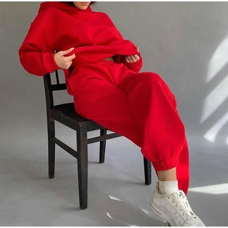 FREE SHIPPING Women Elegant Solid Sets Hoodie And Long Pants OUT0819