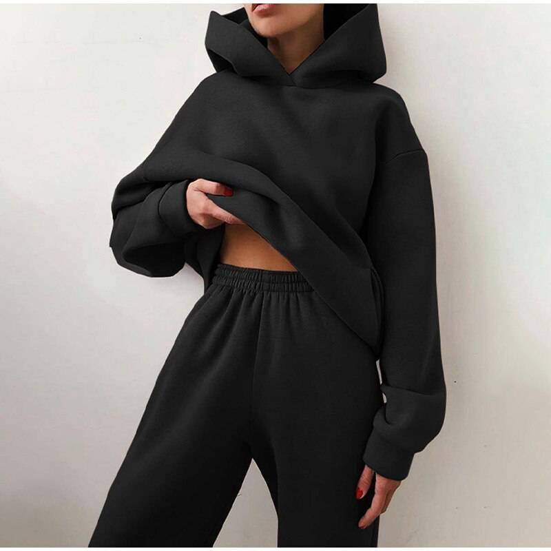 FREE SHIPPING Women Elegant Solid Sets Hoodie And Long Pants OUT0819