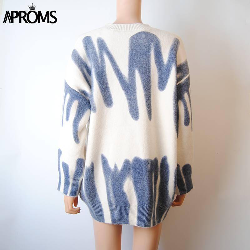 Aproms Elegant Green Striped Print Oversized Pullovers Women Winter O-Neck Loose Long Sweaters Streetwear Warm Outerwear 2021 FREE SHIPPING Elegant White Oversized Pullovers Striped Print OUT0818