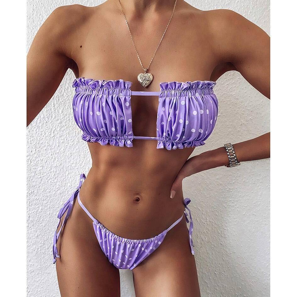 2021 Bikini Style Pleated Bandeau Brazilian Thong Bikini Set OUT820 2021 Bikini Style Pleated Bandeau Brazilian Thong Bikini Set OUT820