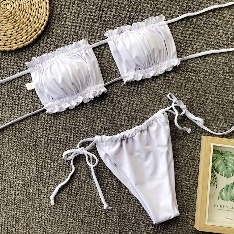 Sexy Bikini 2021 Pleated Bandeau Swimsuit Female Swimwear Women Mini Thong Bikini Set Bather Swimming Beachwear for Bathing Suit Sexy Bikini 2021 Pleated Bandeau Swimsuit Female Swimwear Women Mini Thong Bikini Set Bather Swimming Beachwear for Bathing Suit