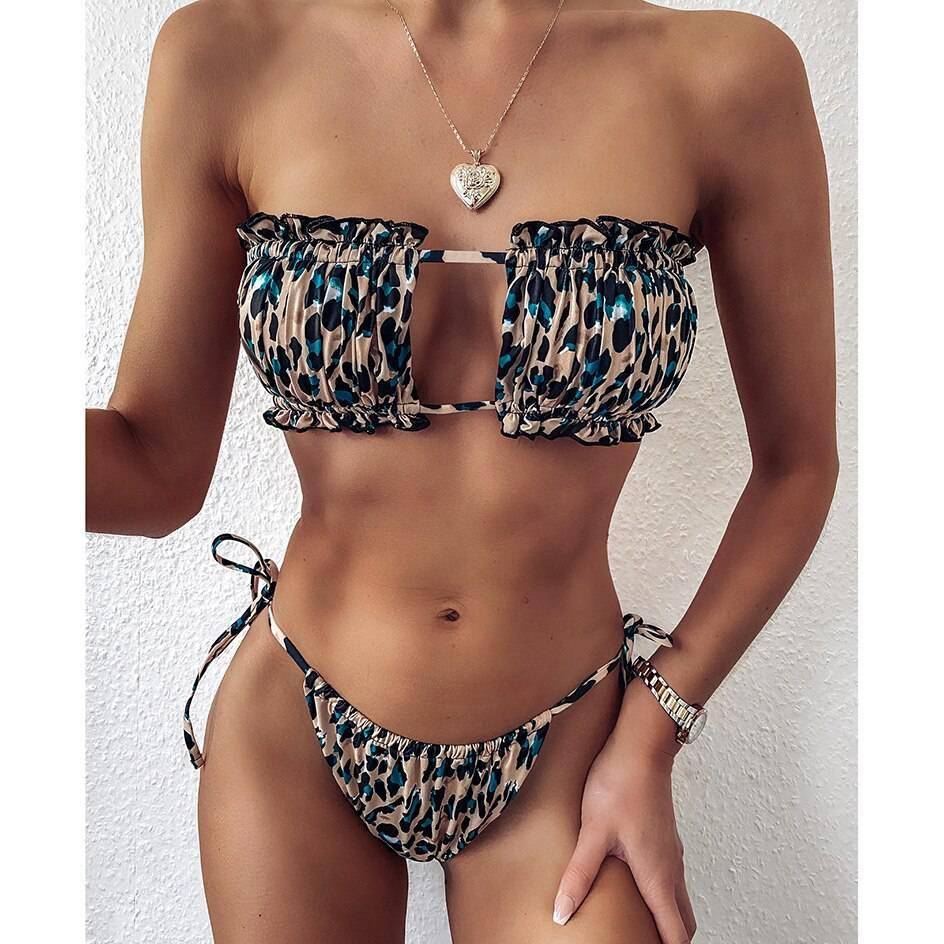 2021 Bikini Style Pleated Bandeau Brazilian Thong Bikini Set OUT820 2021 Bikini Style Pleated Bandeau Brazilian Thong Bikini Set OUT820