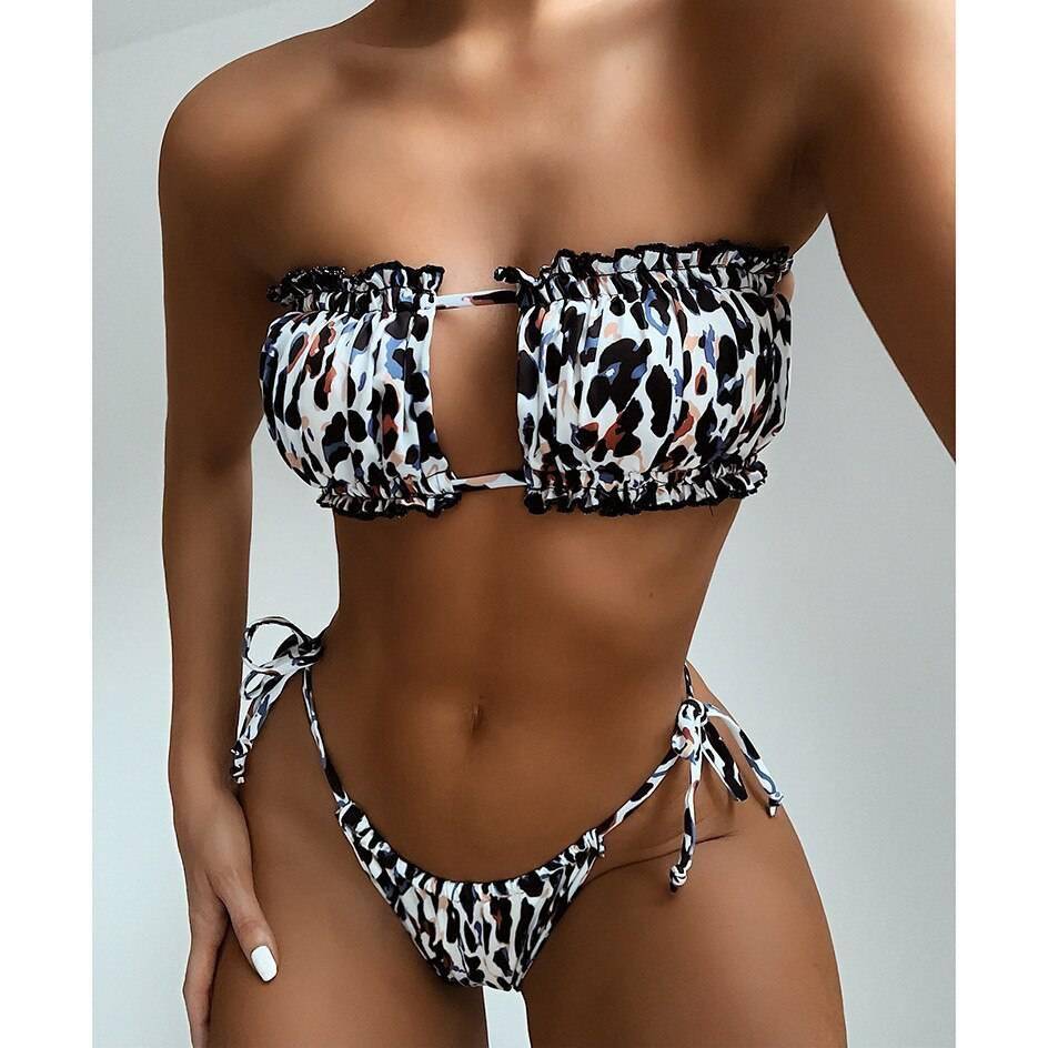 2021 Bikini Style Pleated Bandeau Brazilian Thong Bikini Set OUT820 2021 Bikini Style Pleated Bandeau Brazilian Thong Bikini Set OUT820