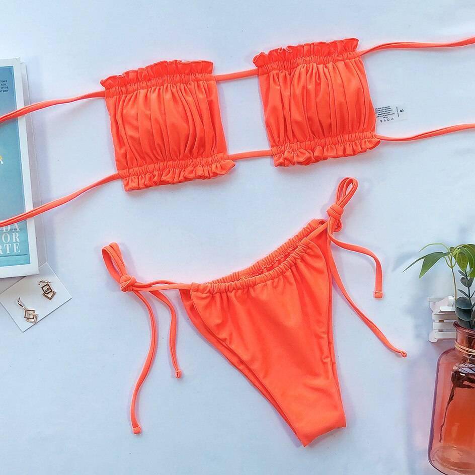 Sexy Bikini 2021 Pleated Bandeau Swimsuit Female Swimwear Women Mini Thong Bikini Set Bather Swimming Beachwear for Bathing Suit Sexy Bikini 2021 Pleated Bandeau Swimsuit Female Swimwear Women Mini Thong Bikini Set Bather Swimming Beachwear for Bathing Suit