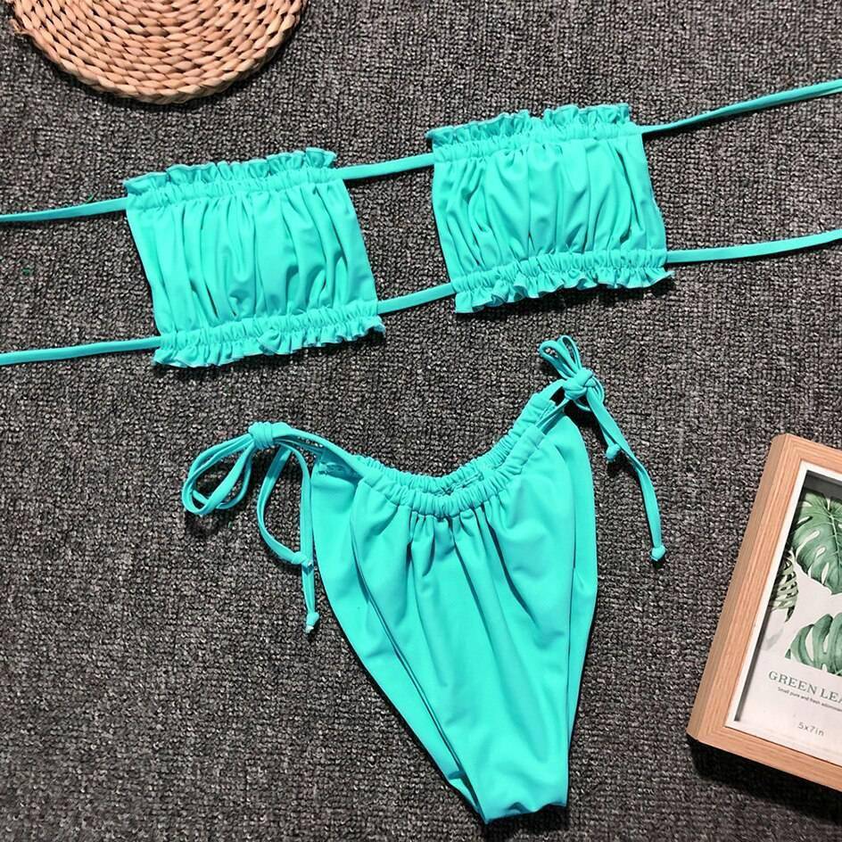 Sexy Bikini 2021 Pleated Bandeau Swimsuit Female Swimwear Women Mini Thong Bikini Set Bather Swimming Beachwear for Bathing Suit Sexy Bikini 2021 Pleated Bandeau Swimsuit Female Swimwear Women Mini Thong Bikini Set Bather Swimming Beachwear for Bathing Suit