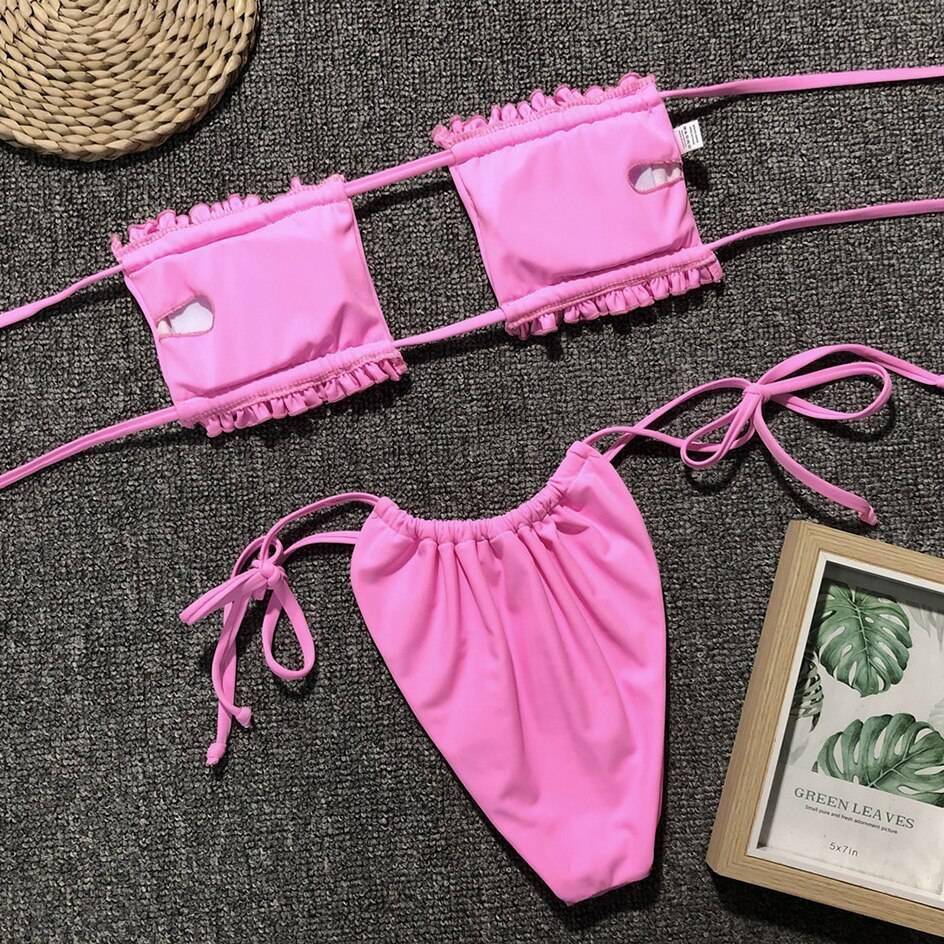 Sexy Bikini 2021 Pleated Bandeau Swimsuit Female Swimwear Women Mini Thong Bikini Set Bather Swimming Beachwear for Bathing Suit Sexy Bikini 2021 Pleated Bandeau Swimsuit Female Swimwear Women Mini Thong Bikini Set Bather Swimming Beachwear for Bathing Suit