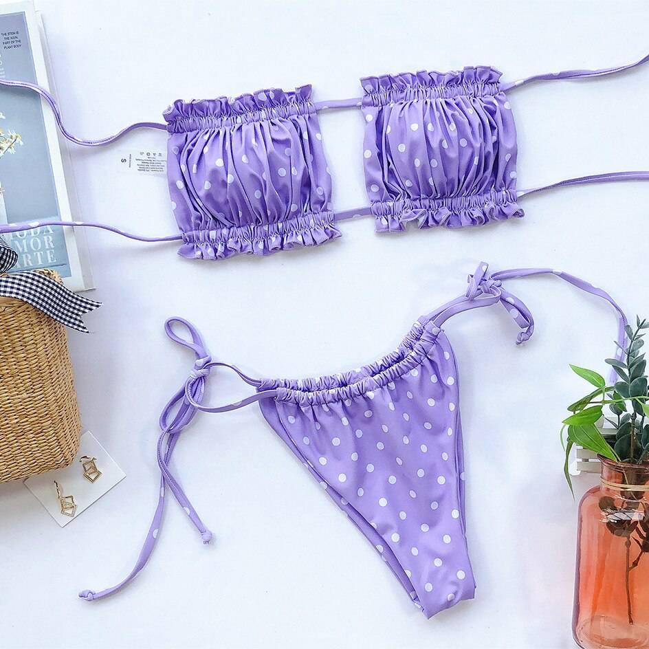 Sexy Bikini 2021 Pleated Bandeau Swimsuit Female Swimwear Women Mini Thong Bikini Set Bather Swimming Beachwear for Bathing Suit Sexy Bikini 2021 Pleated Bandeau Swimsuit Female Swimwear Women Mini Thong Bikini Set Bather Swimming Beachwear for Bathing Suit