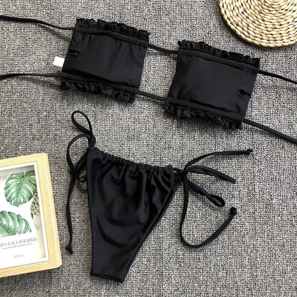 Sexy Bikini 2021 Pleated Bandeau Swimsuit Female Swimwear Women Mini Thong Bikini Set Bather Swimming Beachwear for Bathing Suit Sexy Bikini 2021 Pleated Bandeau Swimsuit Female Swimwear Women Mini Thong Bikini Set Bather Swimming Beachwear for Bathing Suit