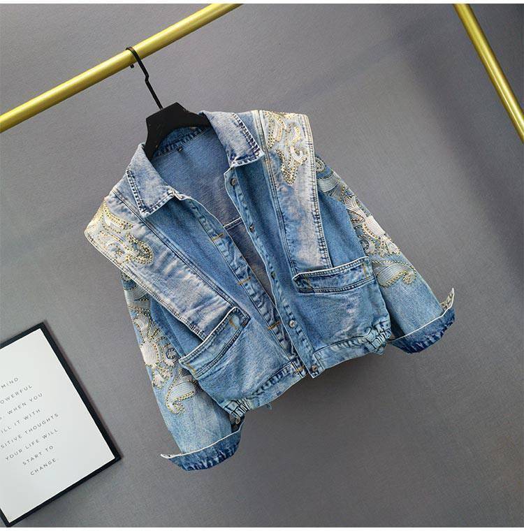 Street Wear Aesthetic Denim Jacket Full Embroidery Rhinestone OUT0823