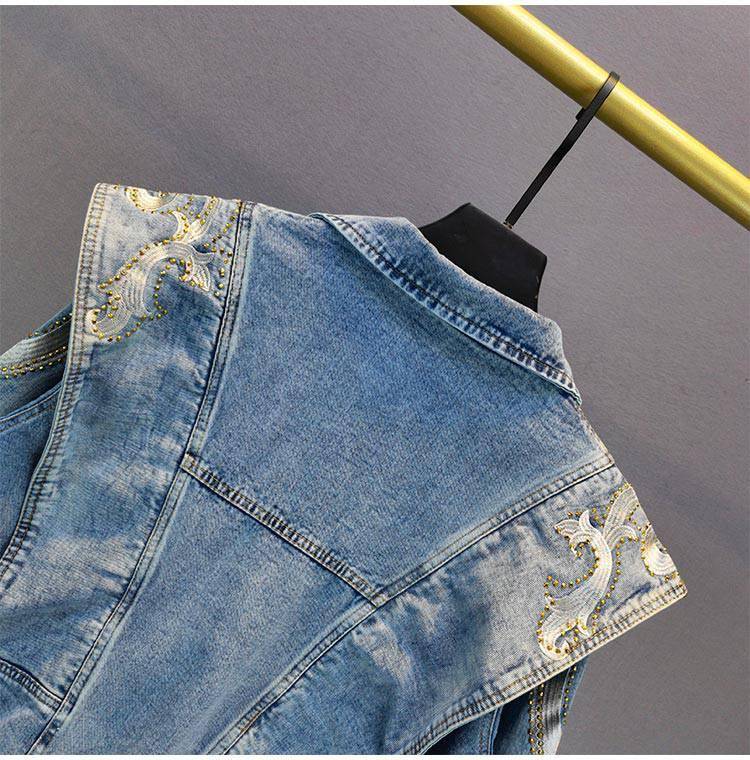 Street Wear Aesthetic Denim Jacket Full Embroidery Rhinestone OUT0823
