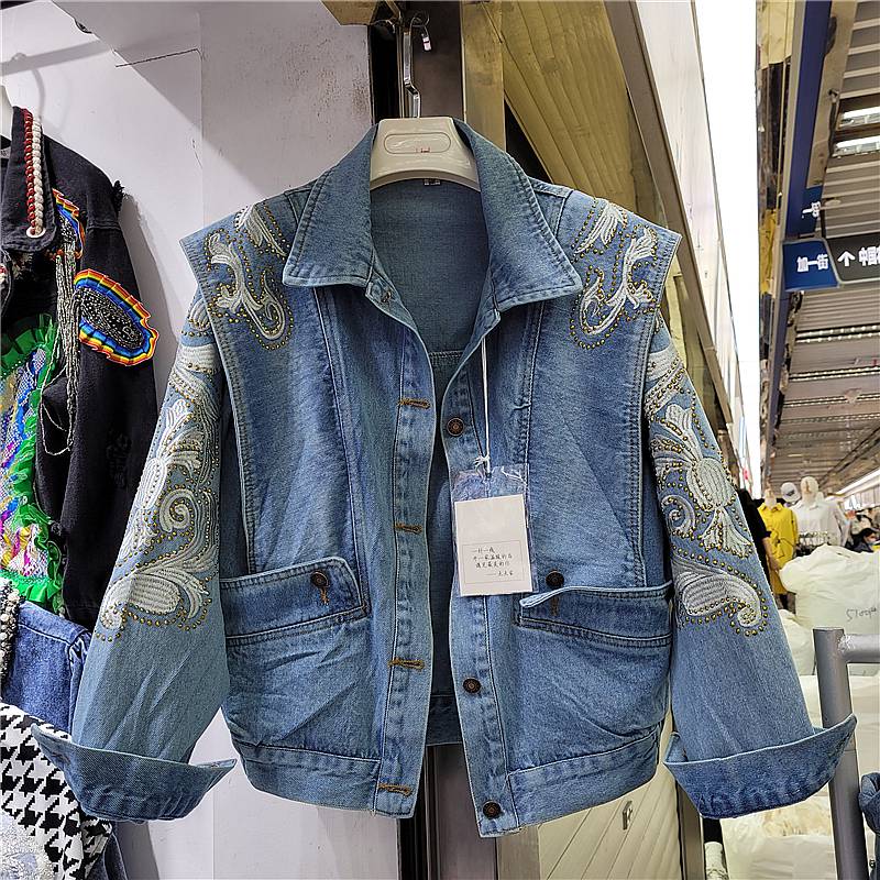 Street Wear Aesthetic Denim Jacket Full Embroidery Rhinestone OUT0823