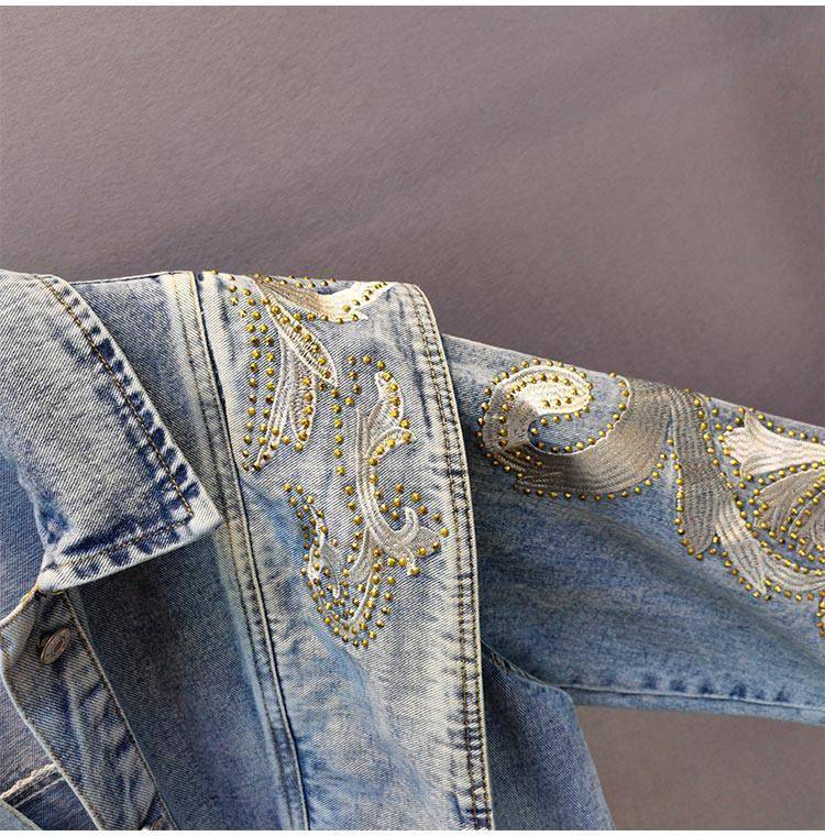 Street Wear Aesthetic Denim Jacket Full Embroidery Rhinestone OUT0823