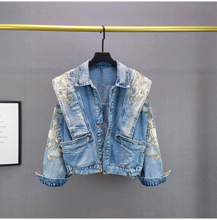 Street Wear Aesthetic Denim Jacket Full Embroidery Rhinestone OUT0823