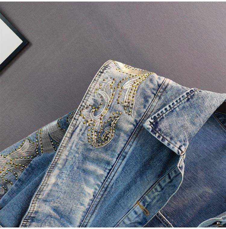 Street Wear Aesthetic Denim Jacket Full Embroidery Rhinestone OUT0823