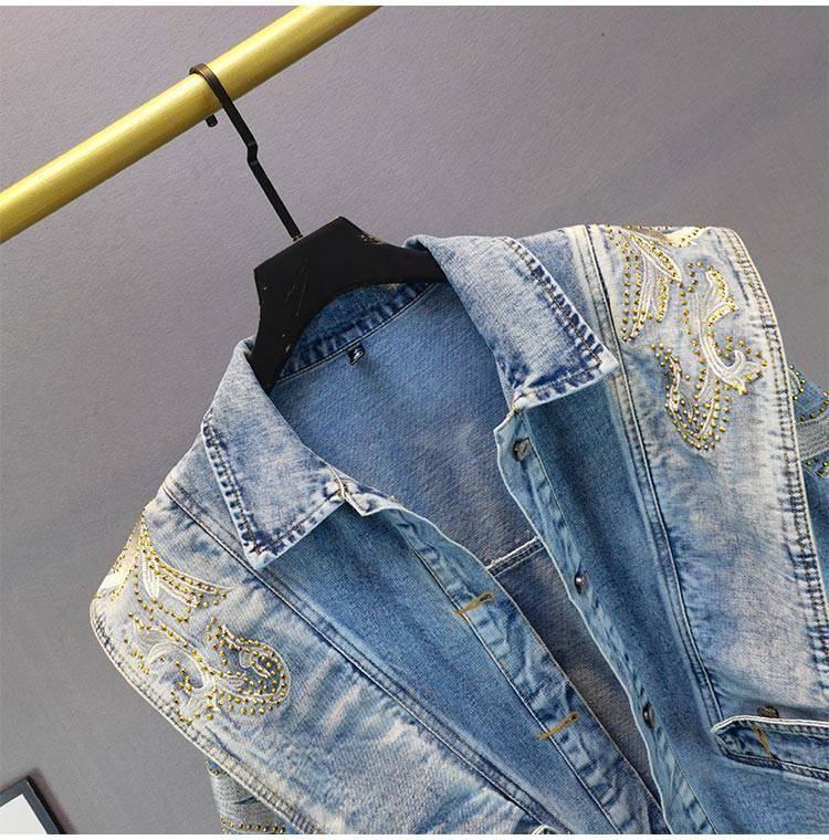 Street Wear Aesthetic Denim Jacket Full Embroidery Rhinestone OUT0823