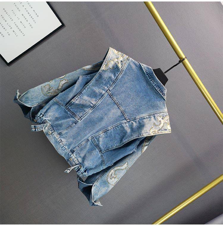 Street Wear Aesthetic Denim Jacket Full Embroidery Rhinestone OUT0823