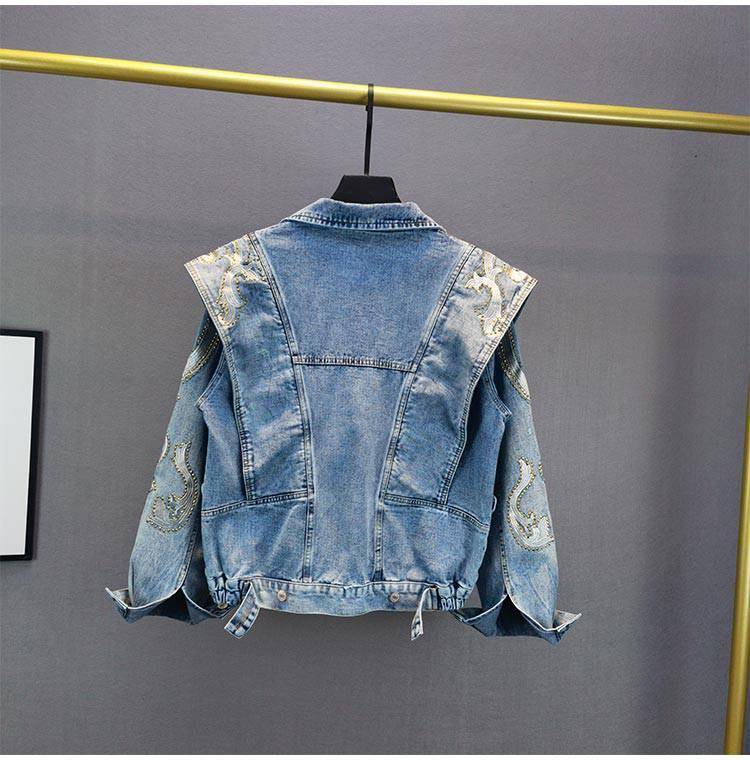 Street Wear Aesthetic Denim Jacket Full Embroidery Rhinestone OUT0823