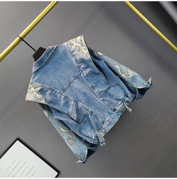 Street Wear Aesthetic Denim Jacket Full Embroidery Rhinestone OUT0823