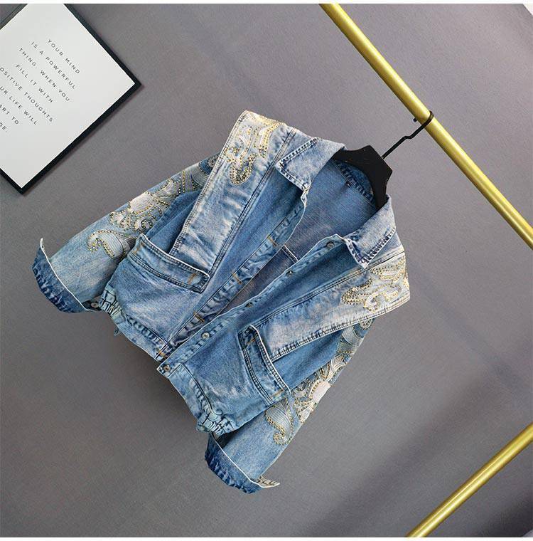 Street Wear Aesthetic Denim Jacket Full Embroidery Rhinestone OUT0823