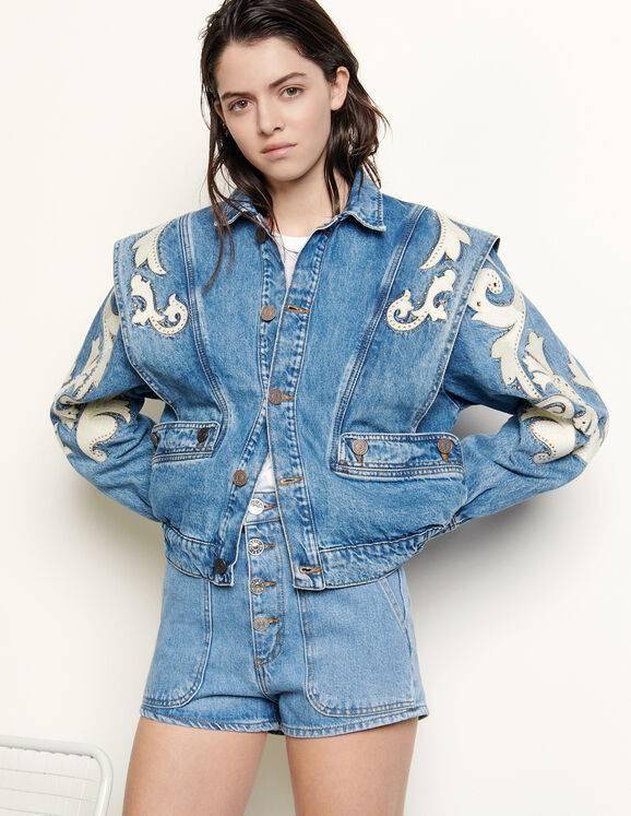 Street Wear Aesthetic Denim Jacket Full Embroidery Rhinestone OUT0823