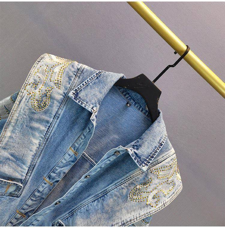 Street Wear Aesthetic Denim Jacket Full Embroidery Rhinestone OUT0823