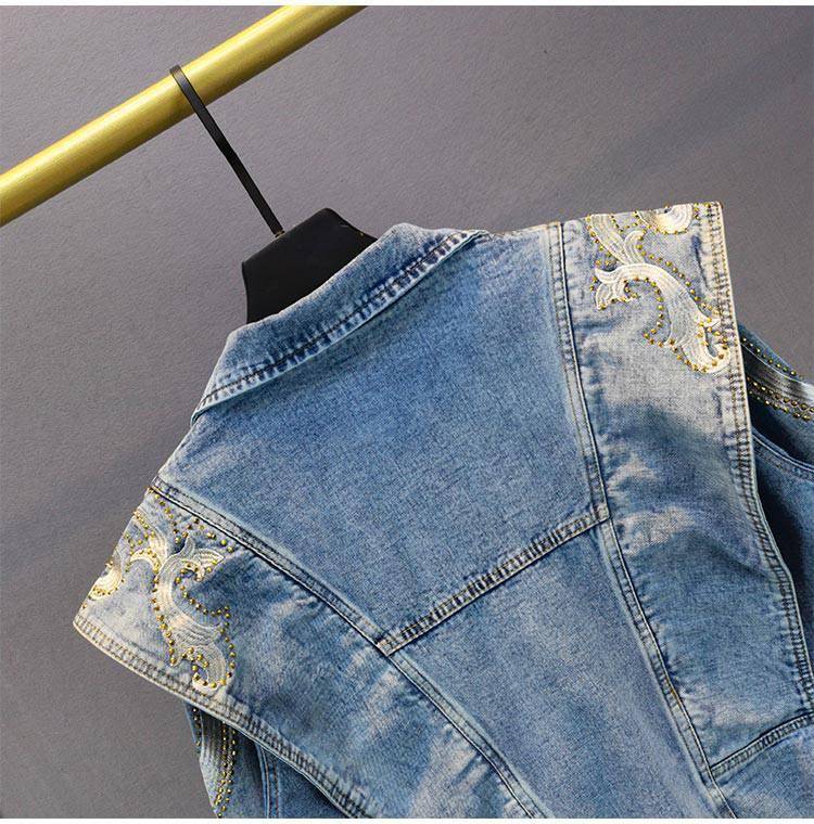 Street Wear Aesthetic Denim Jacket Full Embroidery Rhinestone OUT0823