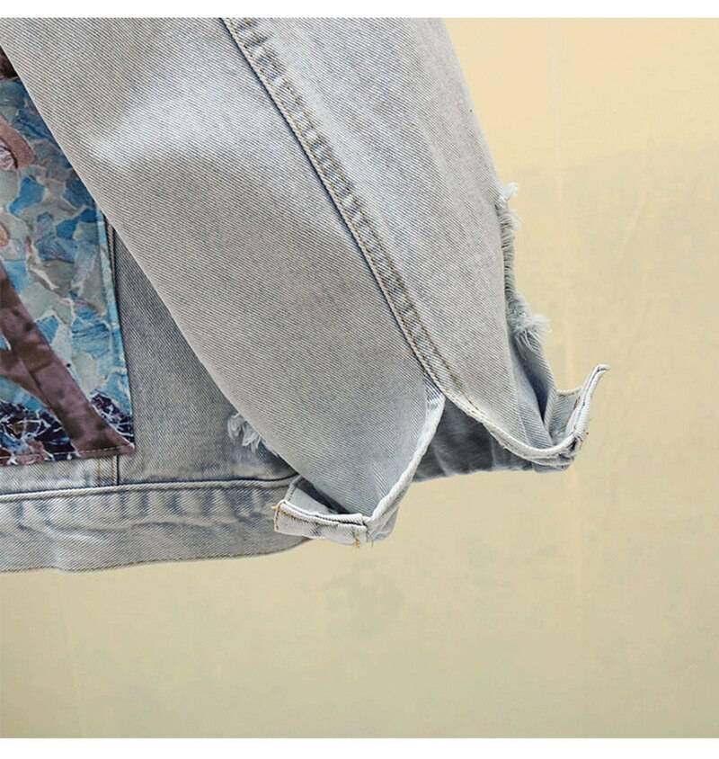 Sequin Floral Embroidery Denim Jacket With Boho Style