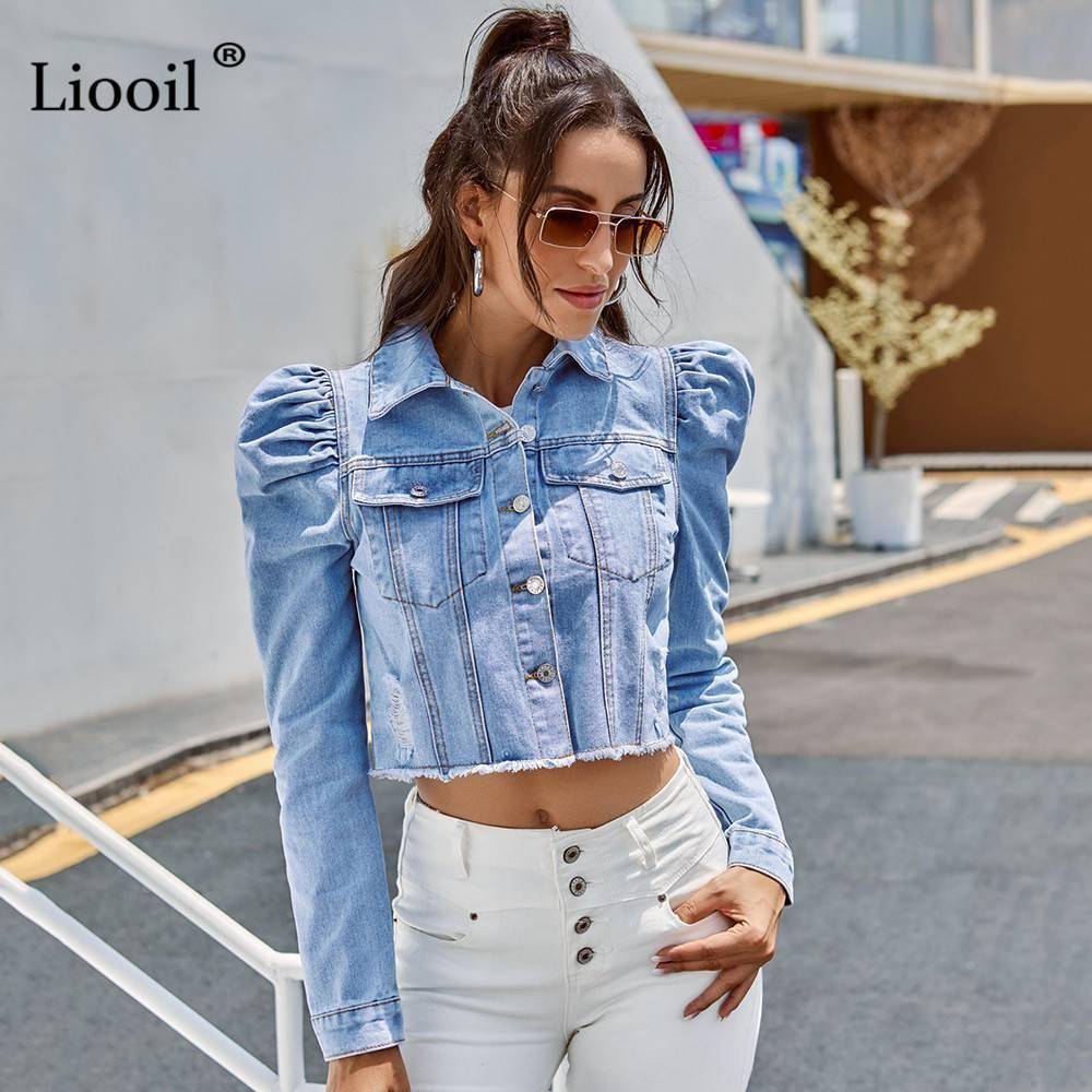 Vintage Blue Denim Cropped Jackets OUT0825 Vintage Blue Denim Cropped Jackets OUT0825