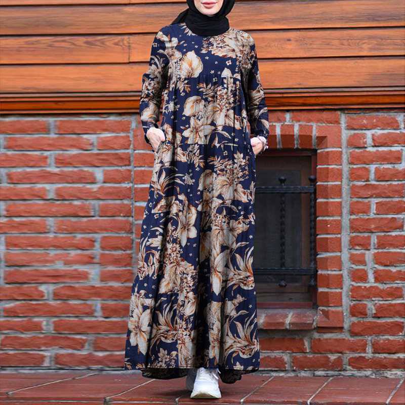 Dubai Abaya Turkey Hijab Vintage Dress Floral Printed OUT0828