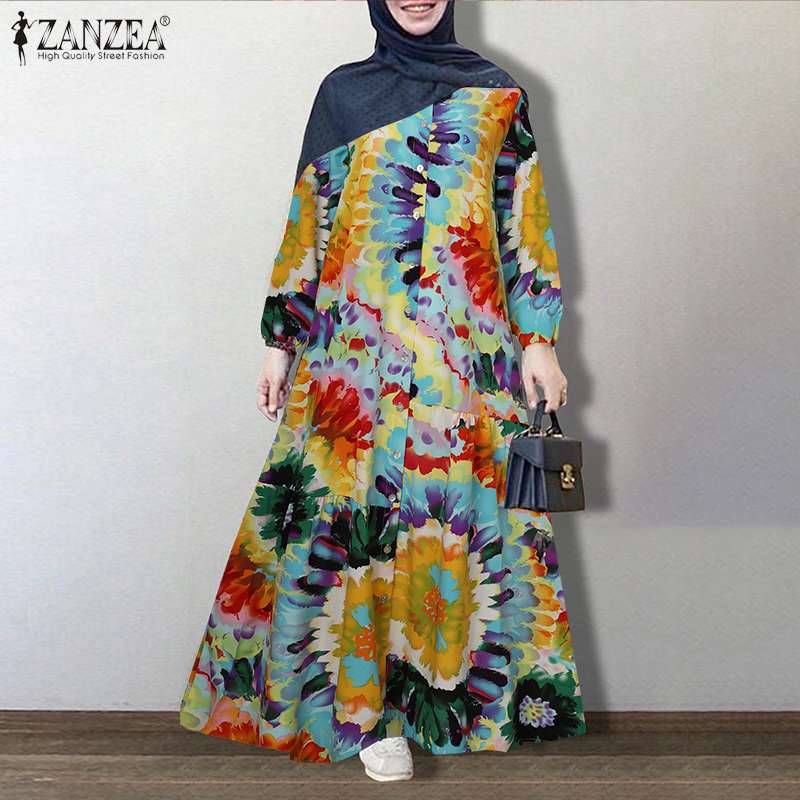 FREE SHIPPING Dubai Abaya Turkey Vintage Floral Dress OUT0829