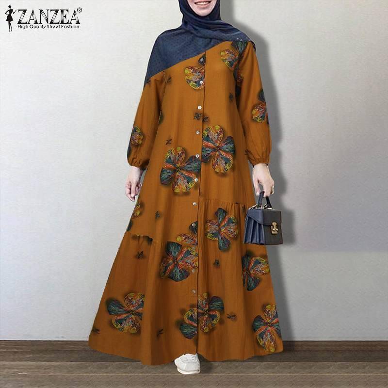 FREE SHIPPING Dubai Abaya Turkey Vintage Floral Dress OUT0829
