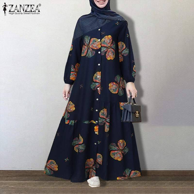 FREE SHIPPING Dubai Abaya Turkey Vintage Floral Dress OUT0829