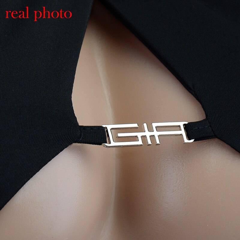 FREE SHIPPING Halter Crop Tops Metal Chain Club Party Outfits OUT0839