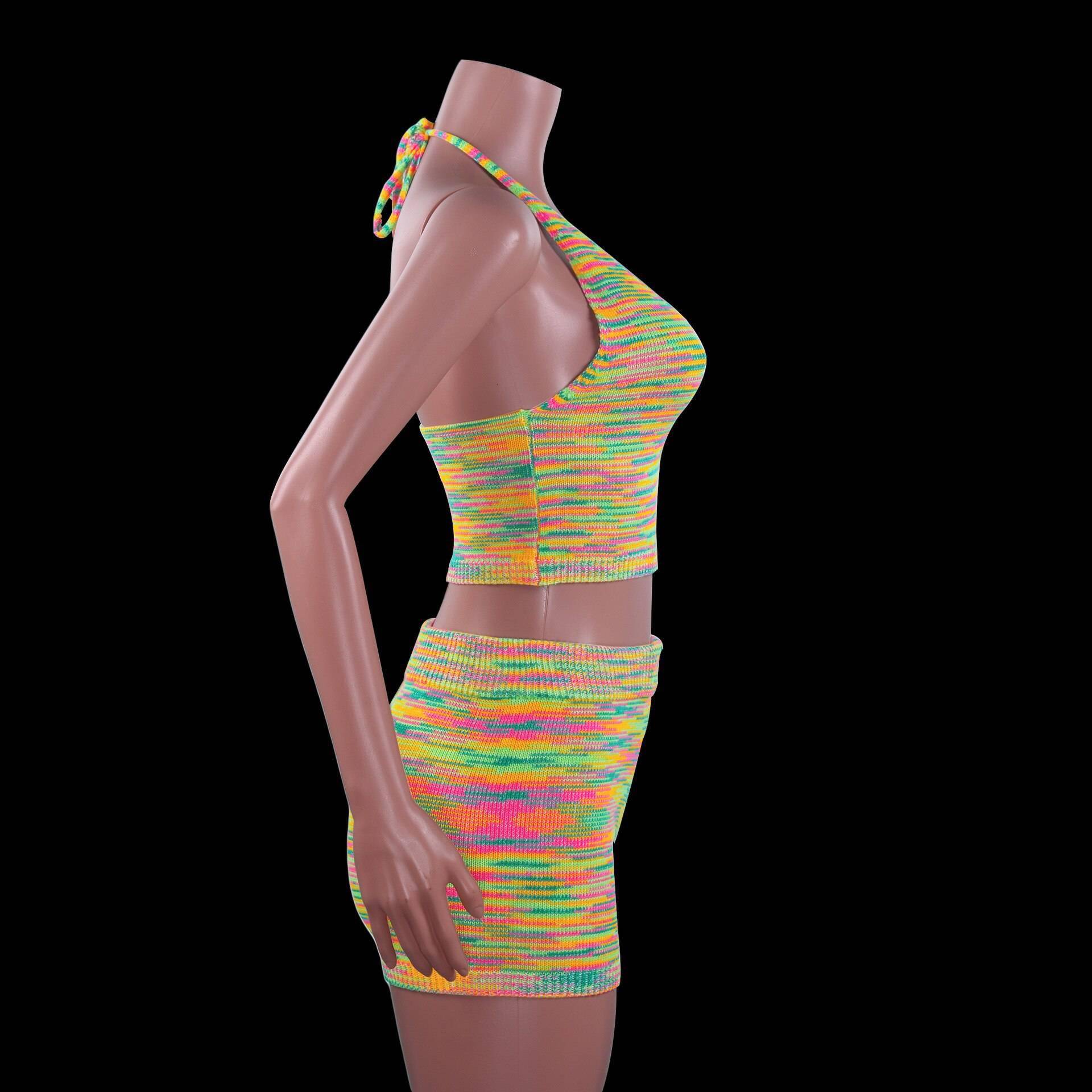 Club Fashion Outfits Rainbow Halter Cut Out Top And Shorts OUT0840 Club Fashion Outfits Rainbow Halter Cut Out Top And Shorts OUT0840