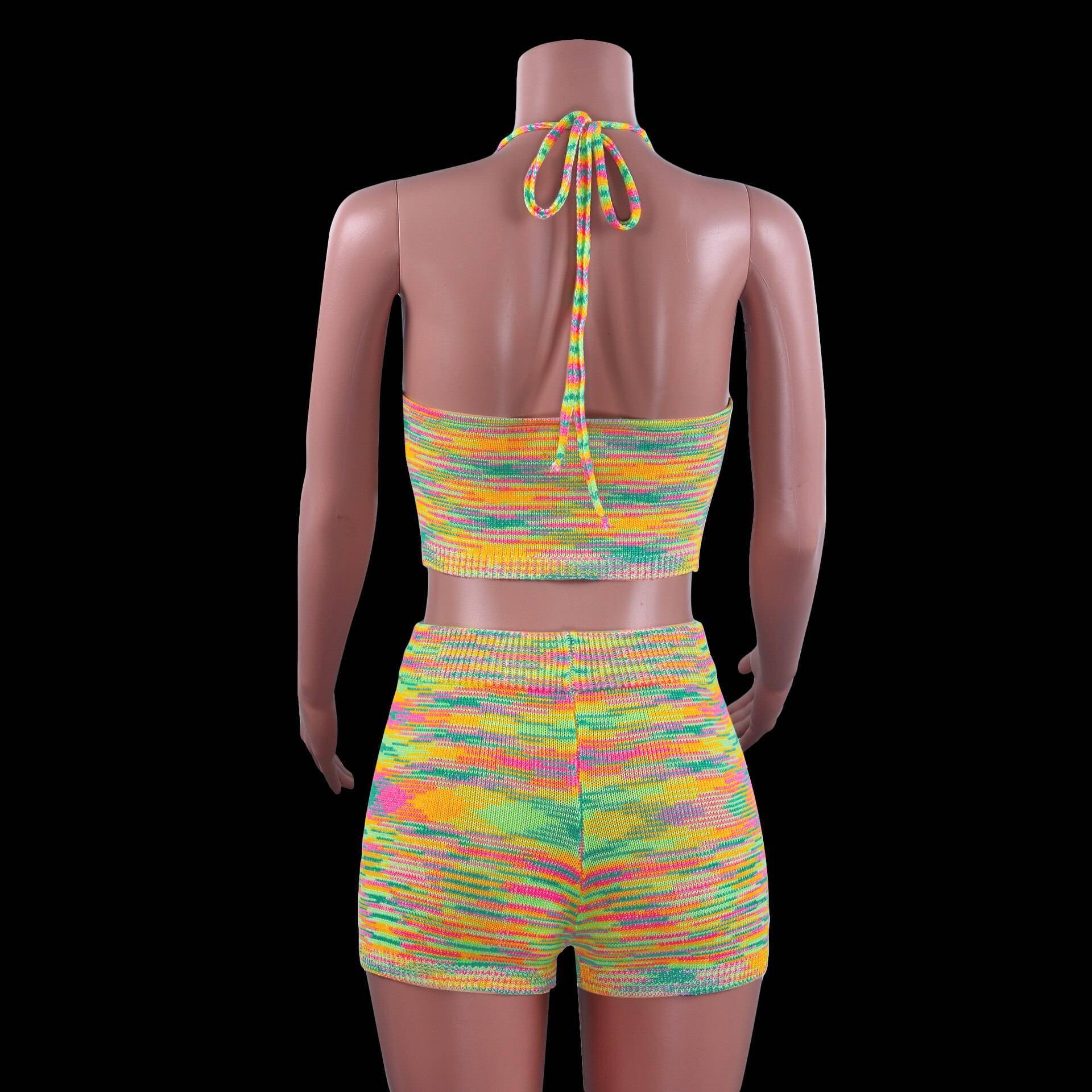 Club Fashion Outfits Rainbow Halter Cut Out Top And Shorts OUT0840 Club Fashion Outfits Rainbow Halter Cut Out Top And Shorts OUT0840