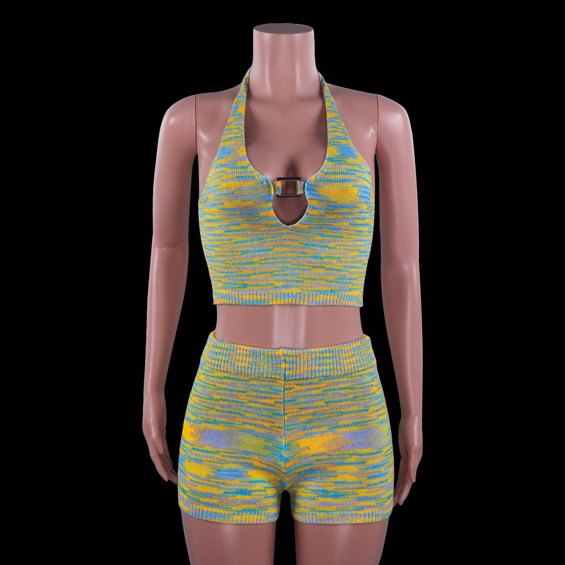 Club Fashion Outfits Rainbow Halter Cut Out Top And Shorts OUT0840 Club Fashion Outfits Rainbow Halter Cut Out Top And Shorts OUT0840