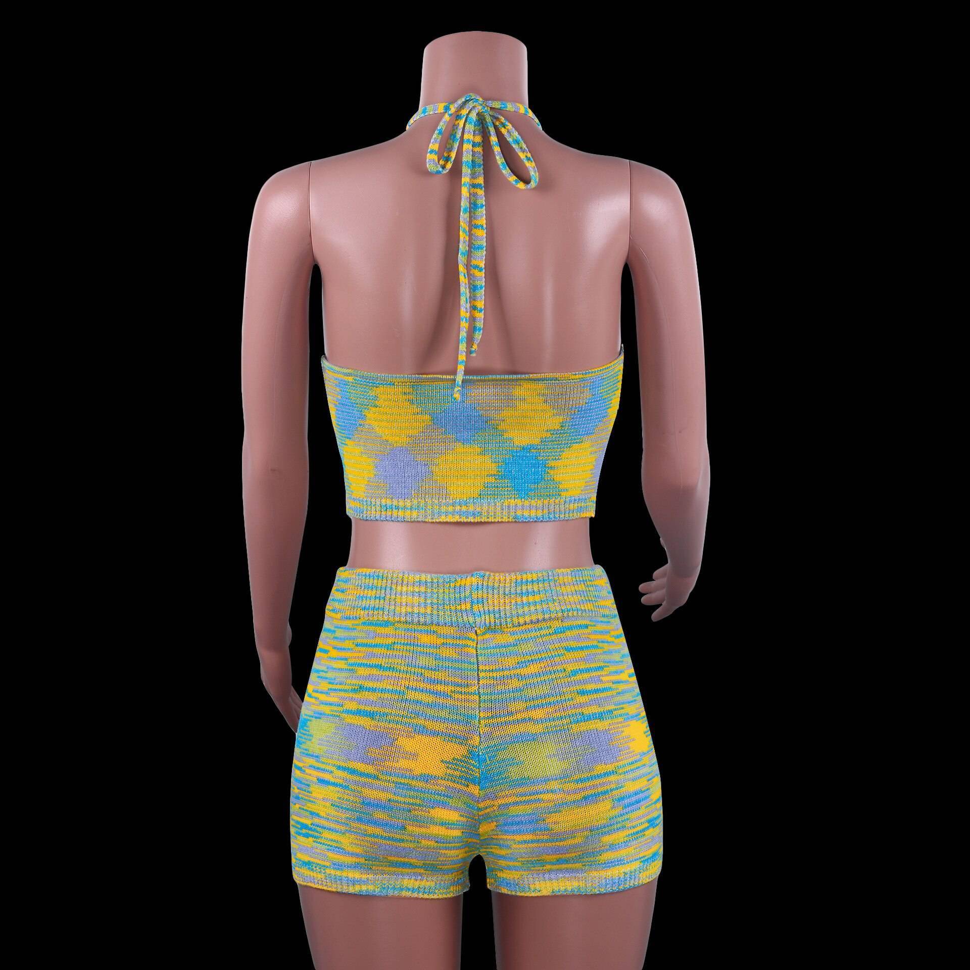 Club Fashion Outfits Rainbow Halter Cut Out Top And Shorts OUT0840 Club Fashion Outfits Rainbow Halter Cut Out Top And Shorts OUT0840