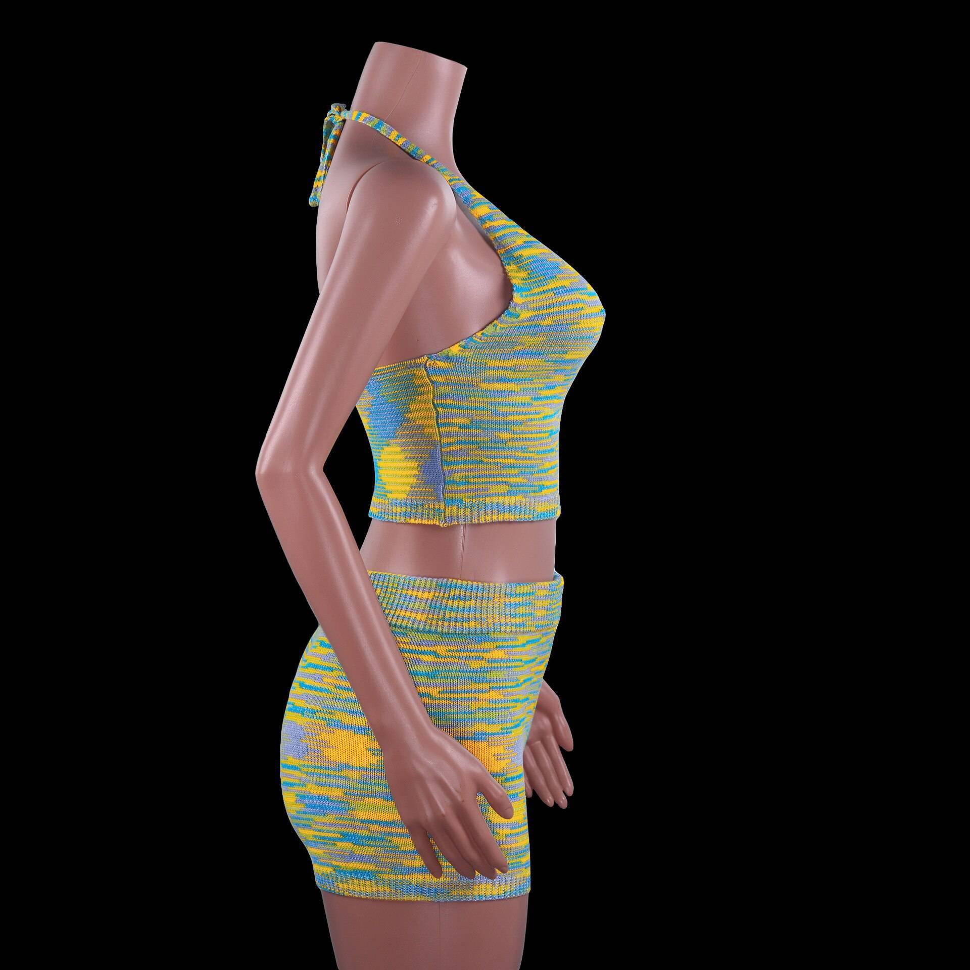 Club Fashion Outfits Rainbow Halter Cut Out Top And Shorts OUT0840 Club Fashion Outfits Rainbow Halter Cut Out Top And Shorts OUT0840