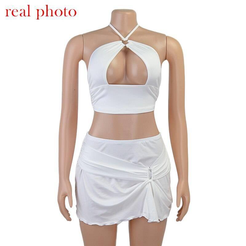 FREE SHIPPING Festival Fashion Outfits Halter Crop Top And Mini Skirts OUT0841