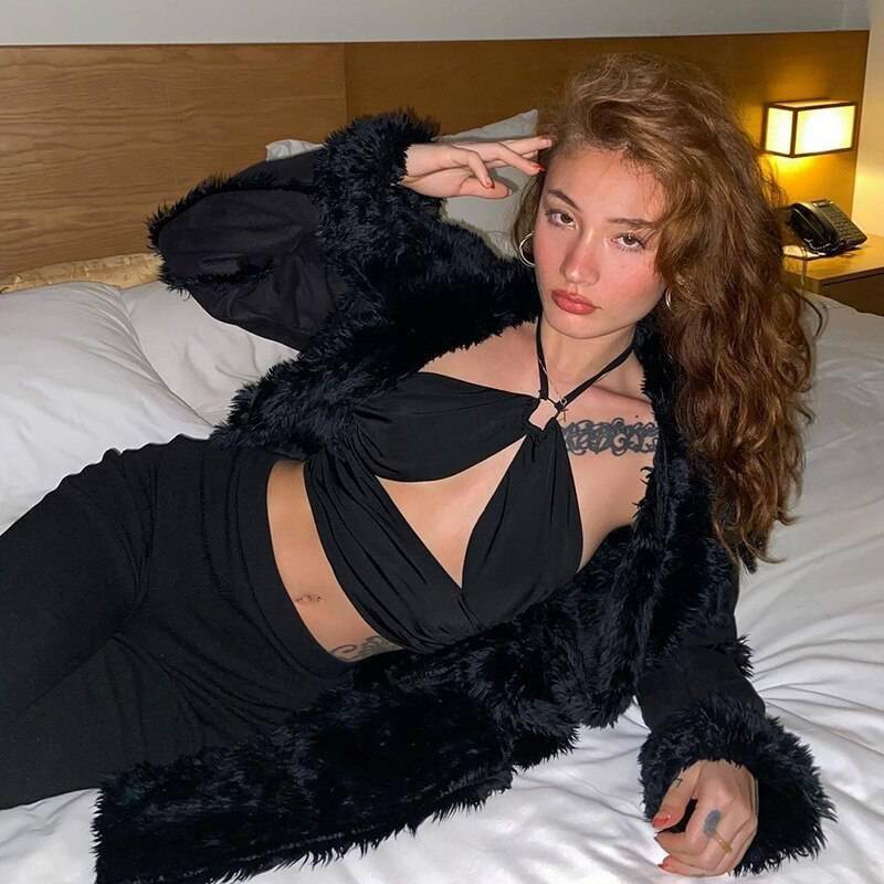 FREE SHIPPING Festival Fashion Outfits Halter Crop Top And Mini Skirts OUT0841