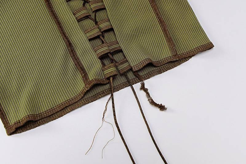 2020 Backless Halter Ribbed Tie Front Top Women Long Sleeve Hollow Out Lace Up T Shirts Patchwork Sexy Bodycon Y2K Crop Top