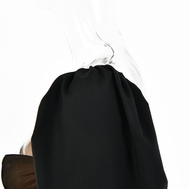 Fantoye 2021 Spring Double Layer Mesh Mini Dress Women Lantern Sleeve Ruched Bodycon Dress Clubwear Sexy Black Backless Vestido