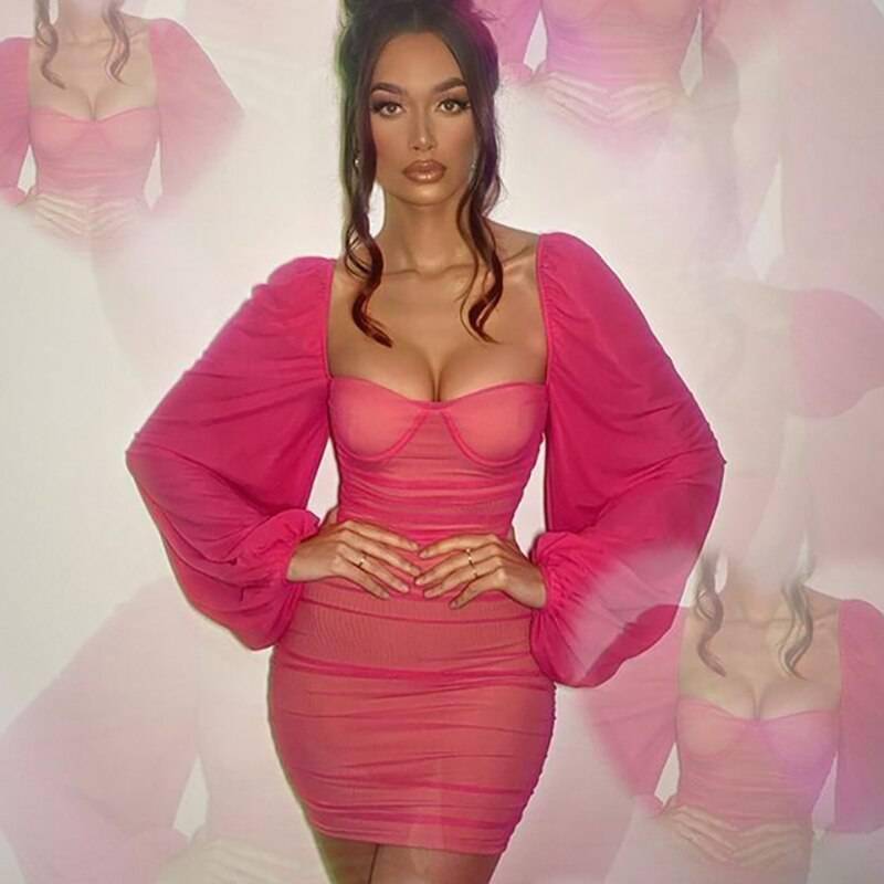 FREE SHIPPING Clubwear Mesh Mini Dress Double Layer OUT0845